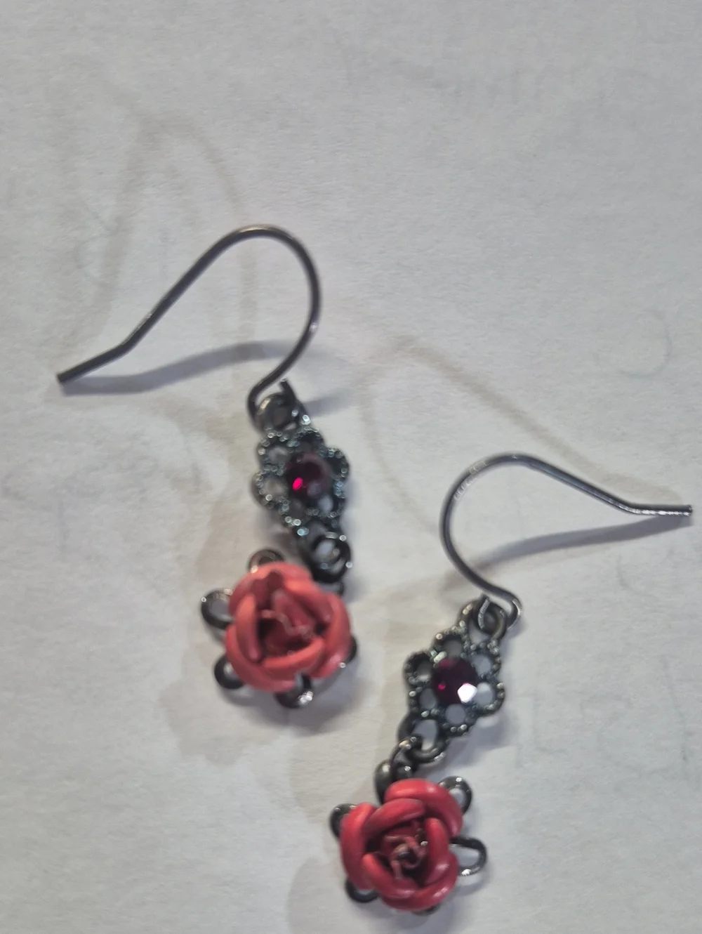 PINK ROSE DROP Vintage Earrings with Rhinestone Accents.